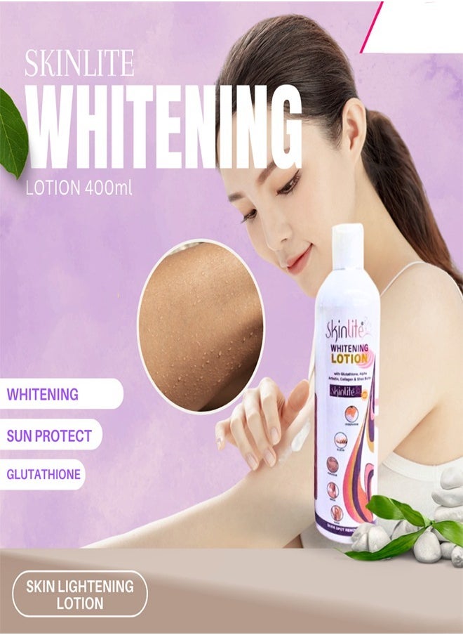 SKINLITE Ultimate Whitening Lotion with Glutathione, Alpha Arbutin, Collagen, and Shea Butter, Dark Spot Removal for Anti-Aging, Lifting and Firming, Intense Moisturization, and Sun Protection, 300g  - Image 4