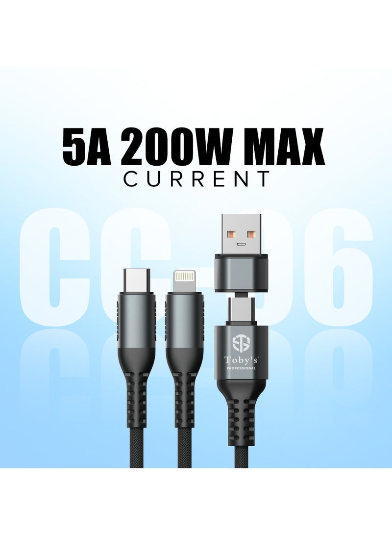توبيز كابل الشحن السريع 2 في 1 من توبي CC-06 | 5A 200W | نوع-C + لايتنينغ | محمي بنسيج نايلون | كابل متين بطول 1 متر لجميع الأجهزة - Image 3