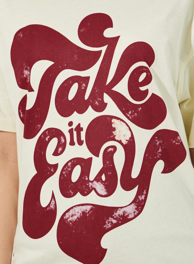 Styli Oversized Take It Easy Slogan T-Shirt  - Image 3