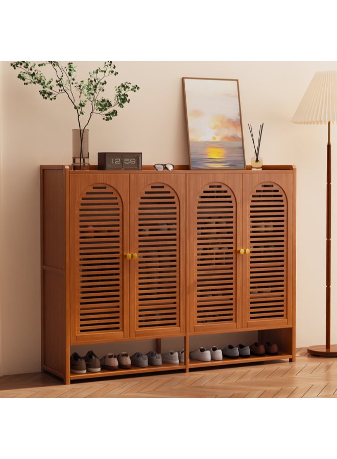 بست وان خزانة أحذية عملية وأنيقة مثالية للحفاظ على مساحة معيشة منظمة ومرتبة وجذابة 120×33×111 سم بني 4 أبواب 8 طبقات - Image 1