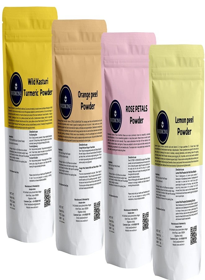 VEDICINE Wild Kasturi Turmeric Amba Haldi Manjal Orange Peel Rose Petal Lemon Peel Powder for Face Pack (100g each) - Image 2
