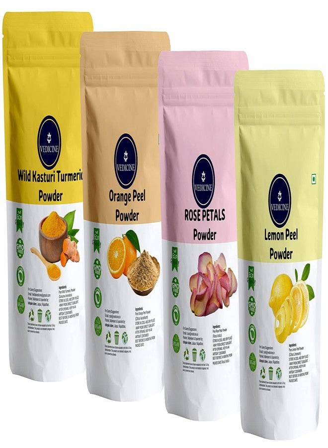 VEDICINE Wild Kasturi Turmeric Amba Haldi Manjal Orange Peel Rose Petal Lemon Peel Powder for Face Pack (100g each) - Image 1