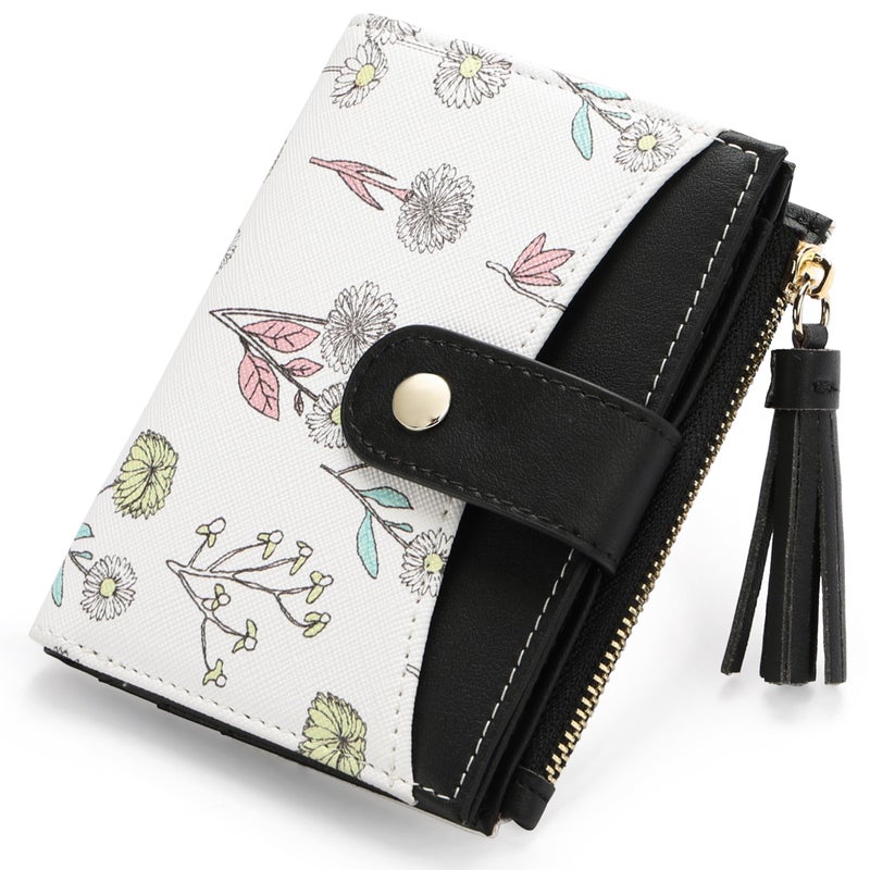 yiijay Small Wallet for Women RFID Blocking Tassle Bifold Slim Thin Leather Wallet Credit Card Holder Wallet Ladies Mini Wallet with Zipper Pocket - Image 1