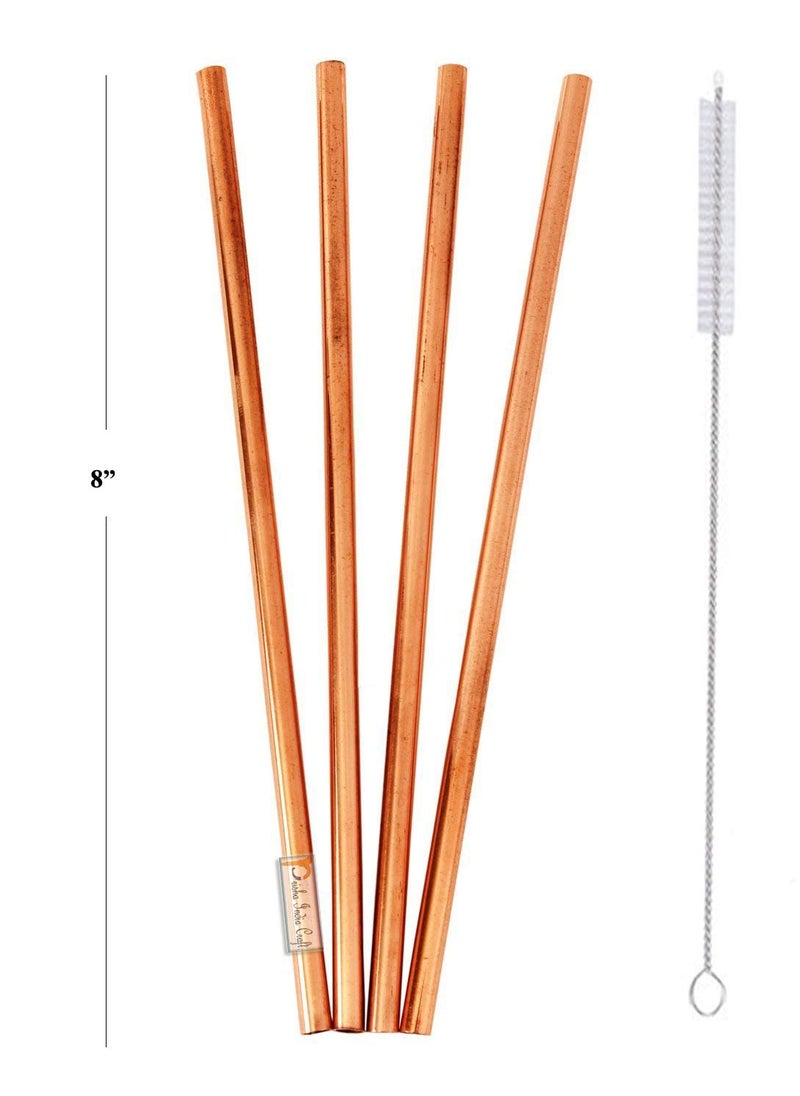 Prisha India Craft Prisha India Craft Plain Pure Copper Straight Drinking Straws 8 Inch Set of 4  - Image 1