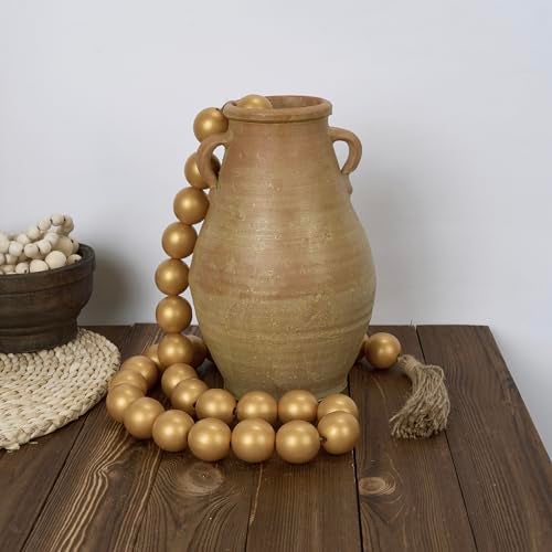 OMISHE 60" Long Extra Large Wood Bead Garland with 1.6" Diameter Wooden Beads and Tassels, Rustic Farmhouse Country Decorative Beads for Home Decor Tiered Tray Decor, Gold - Image 3
