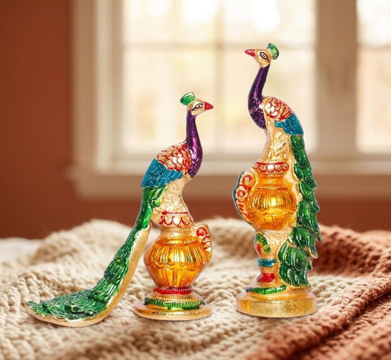KridayKraft Metal Peacock Statue Multicolor Couple Pair Decorative Showpiece for Living Room Bedroom Home Office Decor Figurines Idol Murti Sculpture for Decoration & Gifting - Image 4