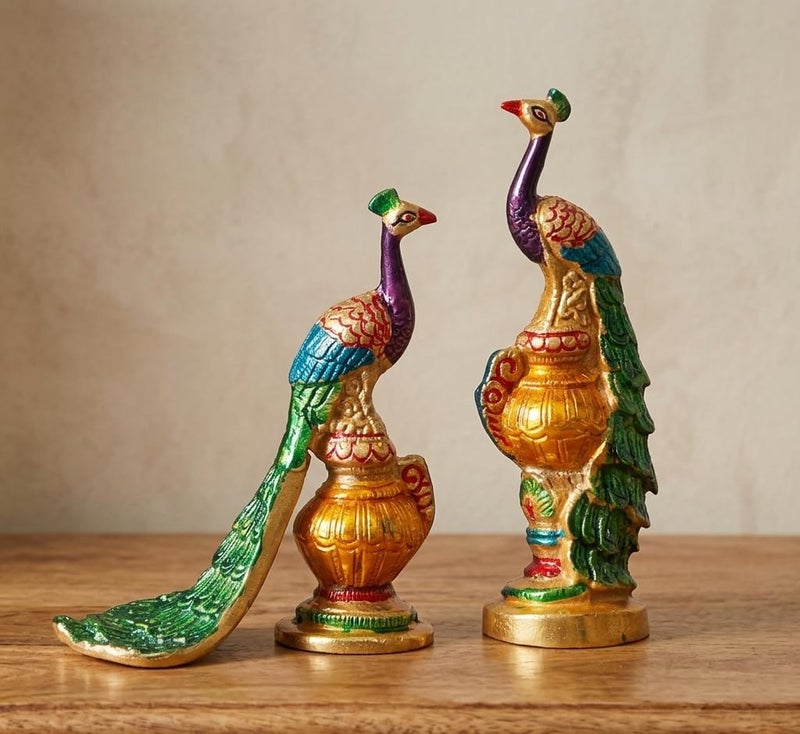 KridayKraft Metal Peacock Statue Multicolor Couple Pair Decorative Showpiece for Living Room Bedroom Home Office Decor Figurines Idol Murti Sculpture for Decoration & Gifting - Image 1