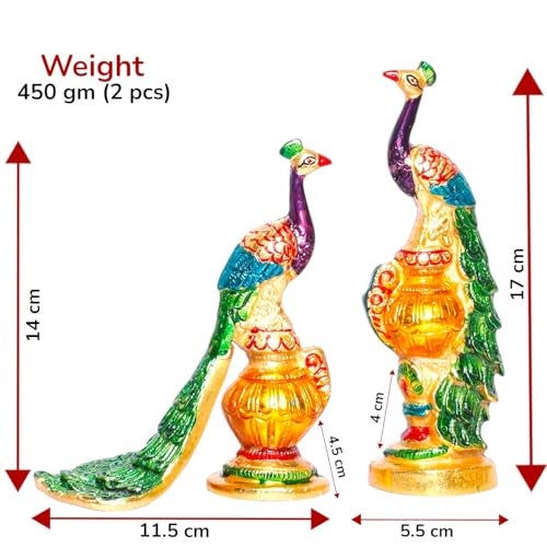 KridayKraft Metal Peacock Statue Multicolor Couple Pair Decorative Showpiece for Living Room Bedroom Home Office Decor Figurines Idol Murti Sculpture for Decoration & Gifting - Image 2
