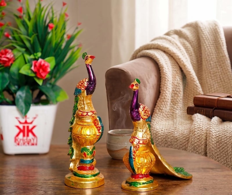 KridayKraft Metal Peacock Statue Multicolor Couple Pair Decorative Showpiece for Living Room Bedroom Home Office Decor Figurines Idol Murti Sculpture for Decoration & Gifting - Image 3