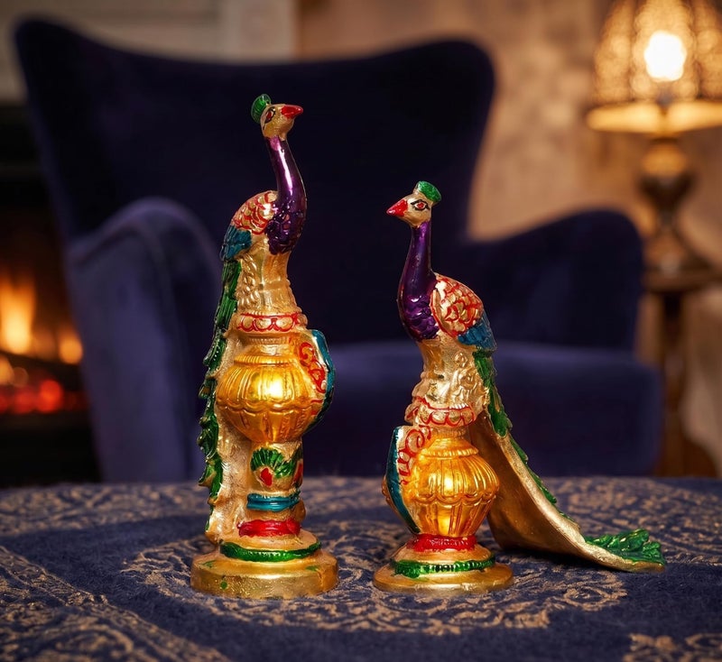 KridayKraft Metal Peacock Statue Multicolor Couple Pair Decorative Showpiece for Living Room Bedroom Home Office Decor Figurines Idol Murti Sculpture for Decoration & Gifting - Image 5