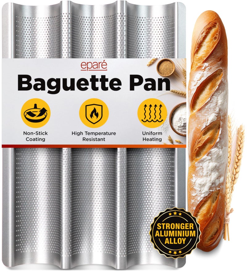 Epar French Baguette Bread Pan for Baking 15 x 5 Non Stick French Bread Baking Pan Perforated Long Italian Bread Pan Baquette Baking Pan Tool US Company