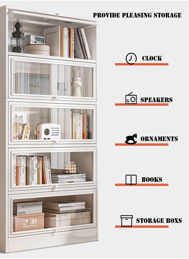 ZCM-HAPPY - 5 Layers Flip Up Doors Bookshelf Floor Standing Bookcase, Multi Functional Organizer for Used in Bedrooms, Living Rooms, Offices 80x30x165 CM - Image 1