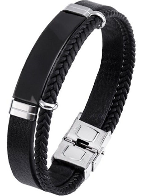 Black Steel and Leather Steel Men's Bracelet EP99SY - pzsku/Z076FD52D38113188E181Z/45/_/1725791909/e1ddbc6e-489d-4943-8cb4-061743da89a1