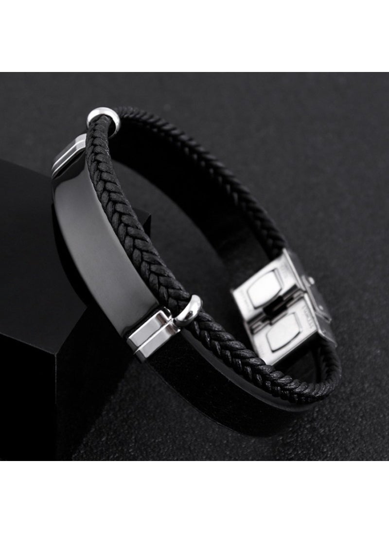 Black Steel and Leather Steel Men's Bracelet EP99SY - pzsku/Z076FD52D38113188E181Z/45/_/1725791917/89b2177d-3a86-466a-badd-213550e925bb