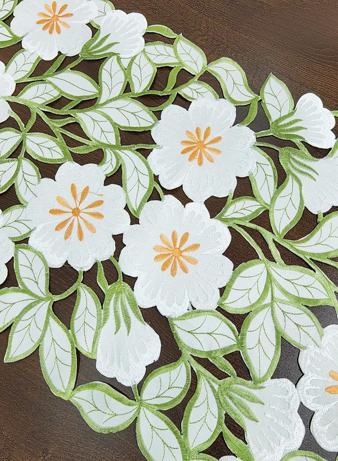 AMZALI Summer Spring Flower Table Runner Embroidered Flowery Cutwork Table Doily Floral Table Dresser Scarf for Home Kitchen Dining Tabletop Decoration ( 15"×72") - Image 3