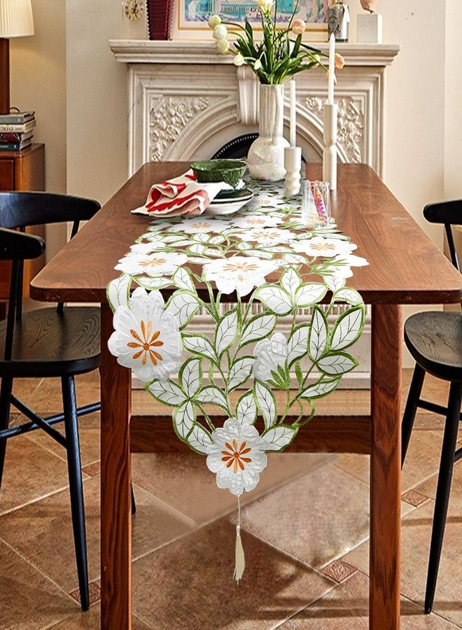 AMZALI Summer Spring Flower Table Runner Embroidered Flowery Cutwork Table Doily Floral Table Dresser Scarf for Home Kitchen Dining Tabletop Decoration ( 15"×72") - Image 5