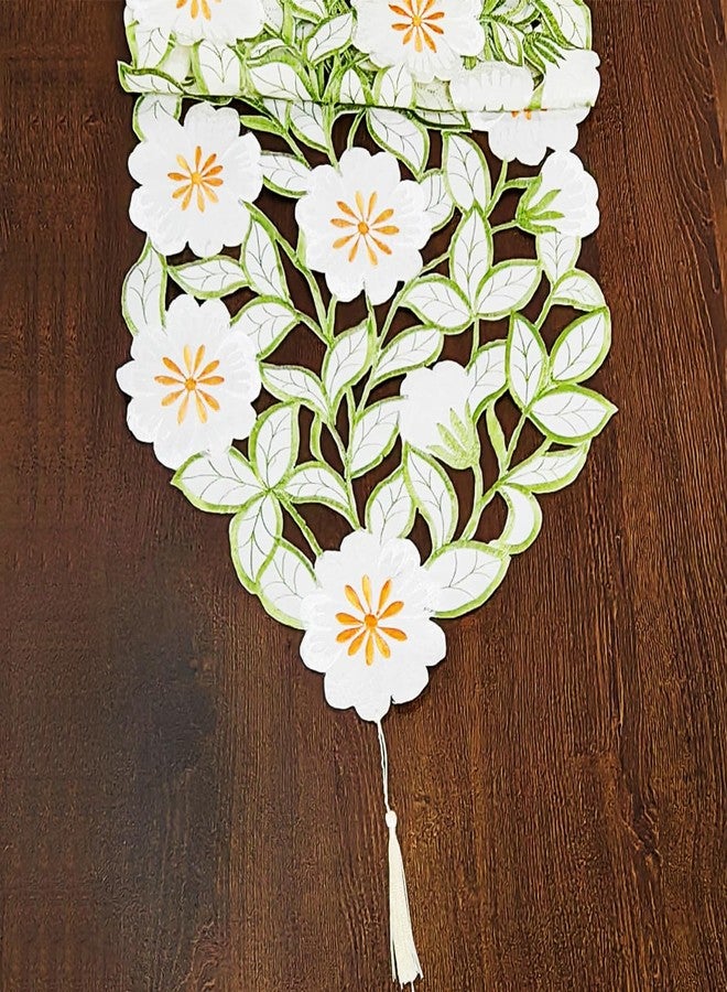 AMZALI Summer Spring Flower Table Runner Embroidered Flowery Cutwork Table Doily Floral Table Dresser Scarf for Home Kitchen Dining Tabletop Decoration ( 15"×72") - Image 2