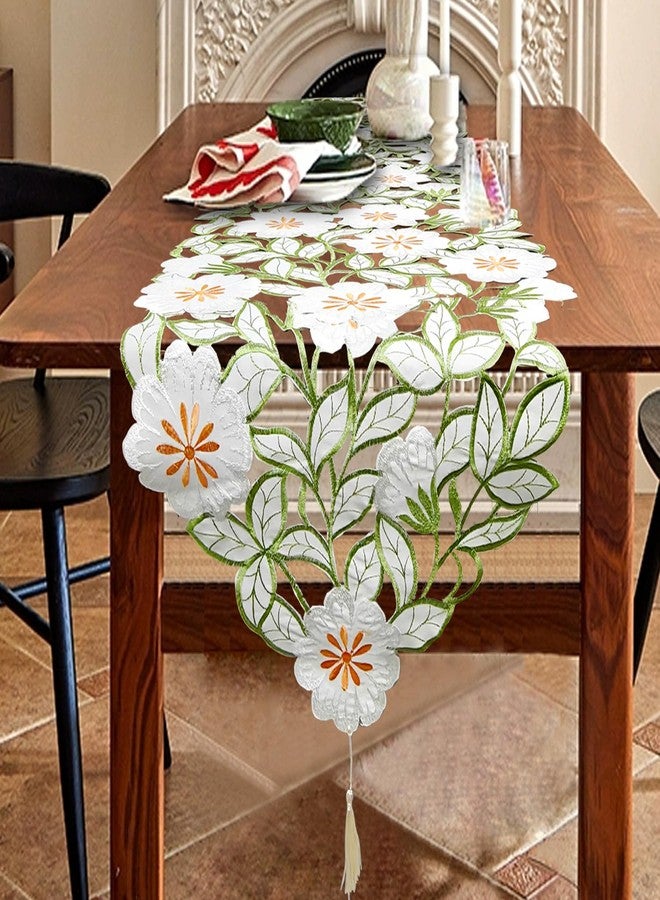 AMZALI Summer Spring Flower Table Runner Embroidered Flowery Cutwork Table Doily Floral Table Dresser Scarf for Home Kitchen Dining Tabletop Decoration ( 15"×72") - Image 1
