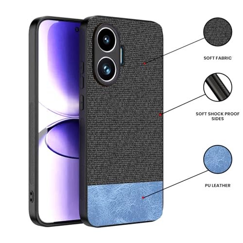 Kapa Soft Fabric & Leather Hybrid Protective Back Cover for Poco F7 5G | Shockproof Slim Hard Anti Slip Back Case (Black,Blue) - Image 2