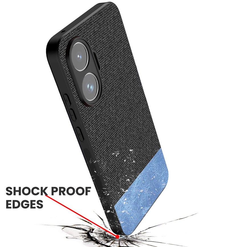 Kapa Soft Fabric & Leather Hybrid Protective Back Cover for Poco F7 5G | Shockproof Slim Hard Anti Slip Back Case (Black,Blue) - Image 3