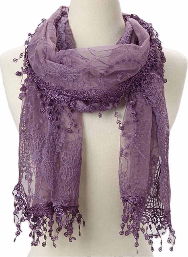Tan's Women's lightweight Feminine lace teardrop fringe Lace Scarf Vintage Scarf Mesh Crochet Tassel Cotton Scarf for Women, Purple, One size - Image 2