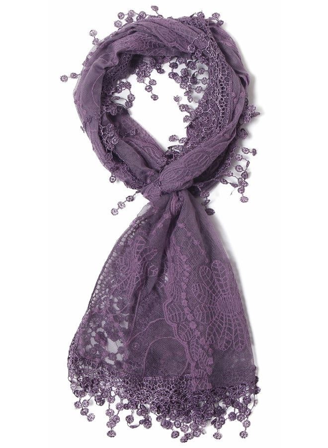 Tan's Women's lightweight Feminine lace teardrop fringe Lace Scarf Vintage Scarf Mesh Crochet Tassel Cotton Scarf for Women, Purple, One size - Image 5