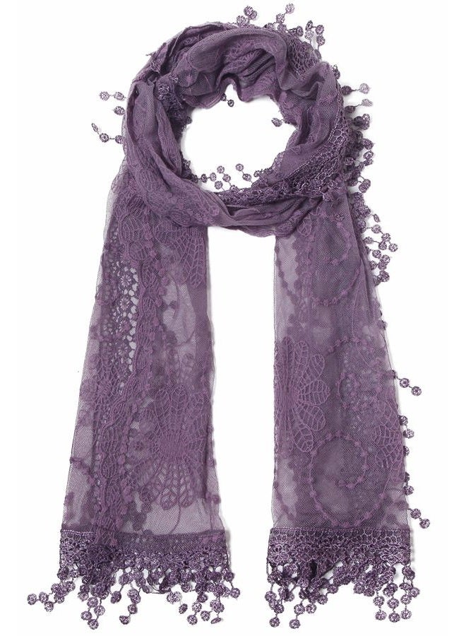 Tan's Women's lightweight Feminine lace teardrop fringe Lace Scarf Vintage Scarf Mesh Crochet Tassel Cotton Scarf for Women, Purple, One size - Image 1
