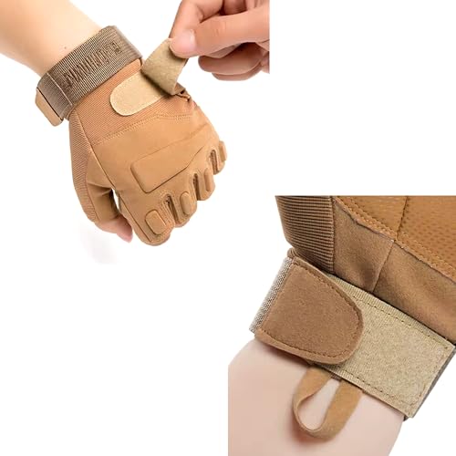 HHADEK Faux Leather Half Finger Tactical Gloves, Durable Fingerless Gloves for Cycling, Gym, Motorcycle Gloves, Training Gloves, Breathable Gloves, and Outdoor Activities (Khaki, XL) - Image 2
