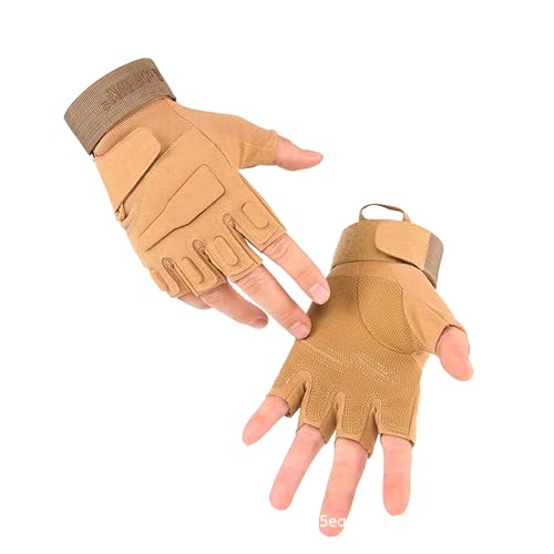 HHADEK Faux Leather Half Finger Tactical Gloves, Durable Fingerless Gloves for Cycling, Gym, Motorcycle Gloves, Training Gloves, Breathable Gloves, and Outdoor Activities (Khaki, XL) - Image 1