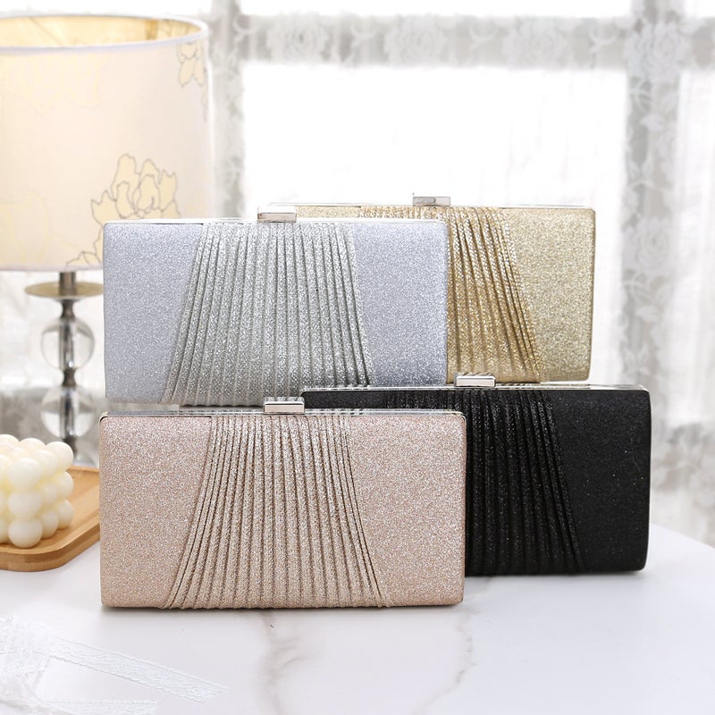 Fashion Pleated Shiny Small Square Bag Evening Bag Sequin Clutch Bag Women'S Shoulder Crossbody Chain Dress Bag - Image 2