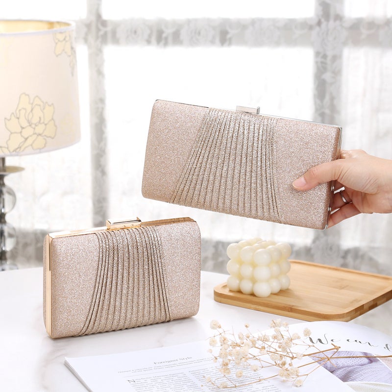 Fashion Pleated Shiny Small Square Bag Evening Bag Sequin Clutch Bag Women'S Shoulder Crossbody Chain Dress Bag - Image 4