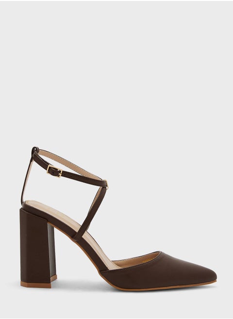 Ankle Strap Block Heel Pumps