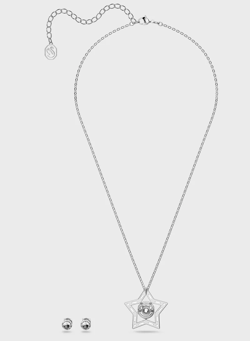 SWAROVSKI Stella Rhinestone Star Pendant Rhodium Plated Necklace With Studs
