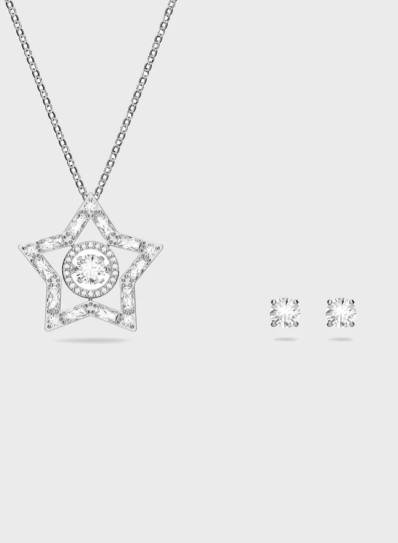 SWAROVSKI Stella Rhinestone Star Pendant Rhodium Plated Necklace With Studs