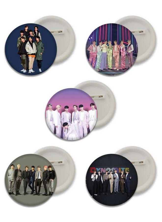 D2c D2C Plastic Premium BTS Round Pin Button Badge - Perfect for Boys, Girls, Men & Women | Trendy KPOP Batches for Bags, Backpacks | Ideal Birthday Gift | Size 58mm Multicolor (0+Years) Pack of 5 D4  - Image 1