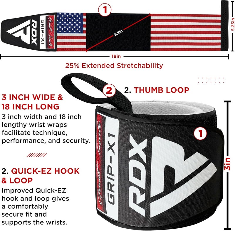 Rdx Wrist Wraps for Weightlifting (Pair), IPL USPA Approved, Elasticated 18” Cotton Straps Support with Thumb Loop, Gym Wrap for Weight Lifting Powerlifting Competition Strength Training Bodybuilding - Image 2