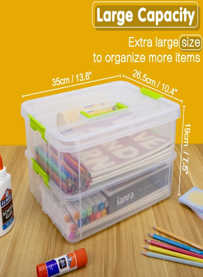 TERGOO 2 Layer Plastic Storage Containers with Lids, Multipurpose Clear Stack & Carry Box, Portable Craft Organizers and Storage Bin for Organizing Art & Craft, Sewing, Makeup, Nail Supplies (Green) - Image 2