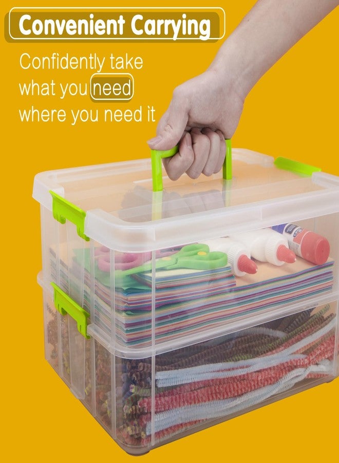 TERGOO 2 Layer Plastic Storage Containers with Lids, Multipurpose Clear Stack & Carry Box, Portable Craft Organizers and Storage Bin for Organizing Art & Craft, Sewing, Makeup, Nail Supplies (Green) - Image 5