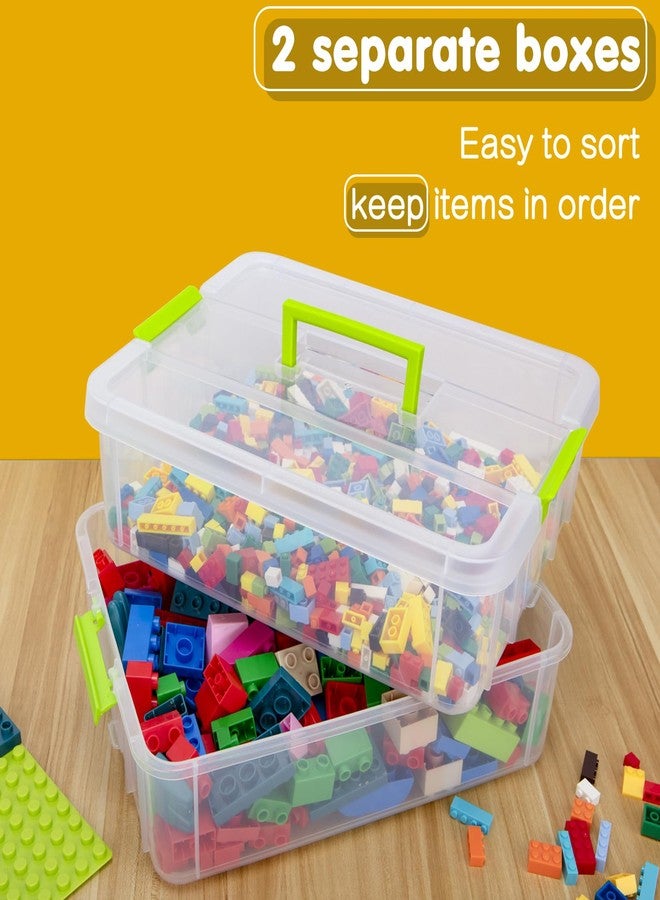 TERGOO 2 Layer Plastic Storage Containers with Lids, Multipurpose Clear Stack & Carry Box, Portable Craft Organizers and Storage Bin for Organizing Art & Craft, Sewing, Makeup, Nail Supplies (Green) - Image 4