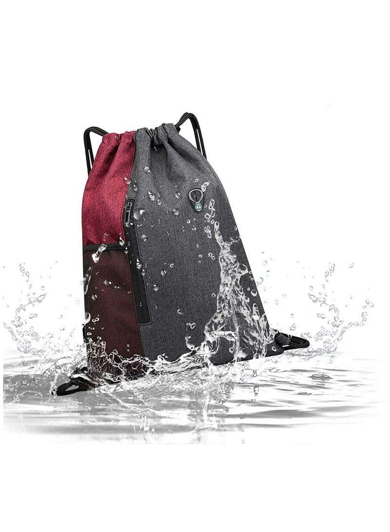 KASTWAVE Drawstring Sackpack Bag, Waterproof Oxford Cloth Backpack Gymsack with Pocket Gym Sports Bag and Earphone Hole Outdoor Exercise Running Swimming Unisex - Image 2