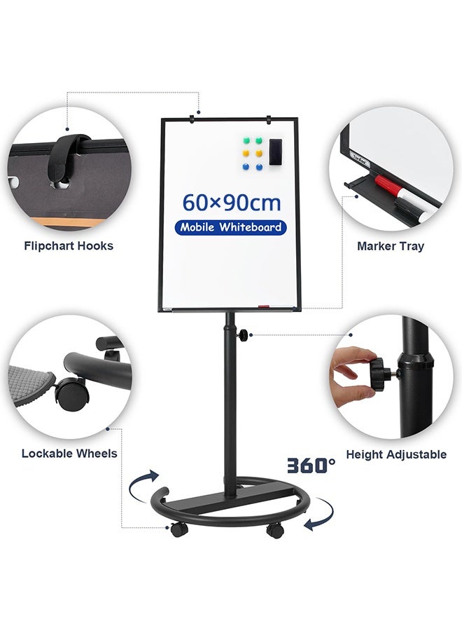 WALALLA Magnetic Mobile Whiteboard 60x90cm - Height Adjustable Rolling Dry Erase Board with Stand | Portable Easel Whiteboard on Wheels for Classroom, Office & Home (Black Frame) - Image 4