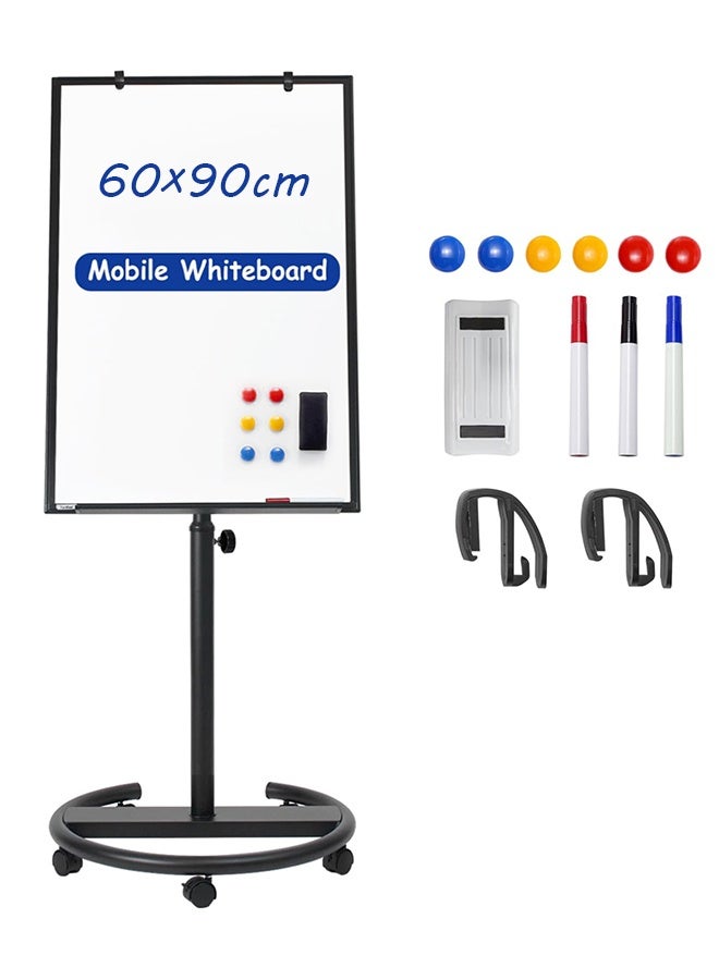 WALALLA Magnetic Mobile Whiteboard 60x90cm - Height Adjustable Rolling Dry Erase Board with Stand | Portable Easel Whiteboard on Wheels for Classroom, Office & Home (Black Frame) - Image 1