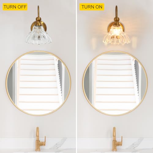 lobolighting Vintage Wall Sconce Set of 2 with Glass Shade Brass Sconces Gold Bathroom Vanity Light Fixtures Modern Wall Lighting Fixture for Bedroom Bedside Door Header - Image 5