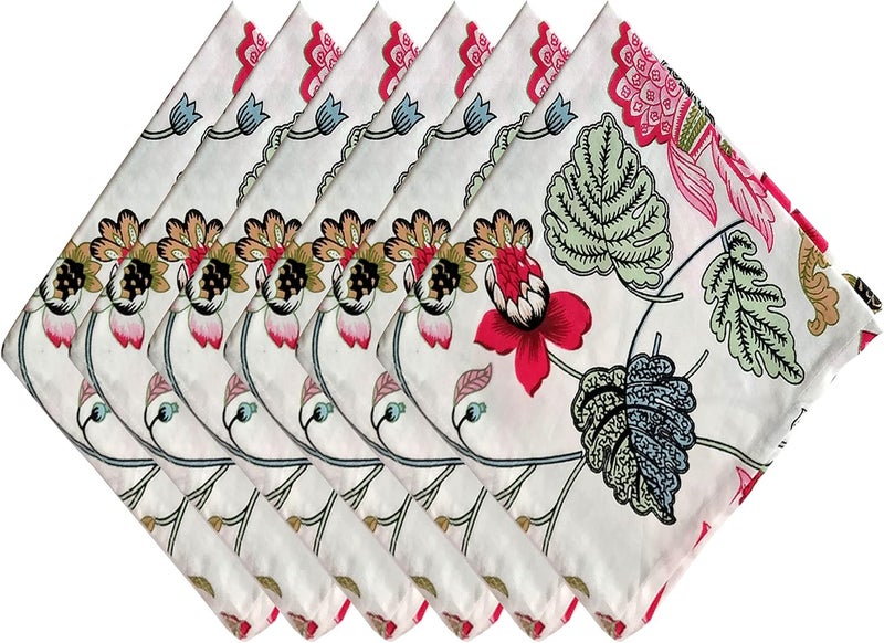GURU JEE Table Napkin Cotton  Printed Cotton Cloth Napkins Floral Set of 6  100 Cotton Dinner Napkins 18x18 Inch  Washable Soft Cotton Napkin for Everyday Use  Multi_Pink - Image 1