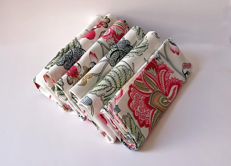 GURU JEE Table Napkin Cotton  Printed Cotton Cloth Napkins Floral Set of 6  100 Cotton Dinner Napkins 18x18 Inch  Washable Soft Cotton Napkin for Everyday Use  Multi_Pink - Image 2