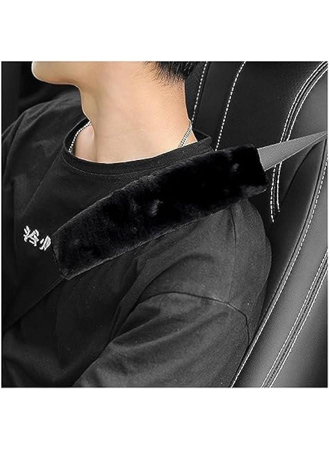 2 Packs Car Seatbelt Covers Shoulder Pad, Universal Soft Faux Sheepskin Shoulder Cover for Comfortable Driving, Fluffy Seat Belt Protector Help to Protect Your Neck and Shoulder (Black) - Image 1