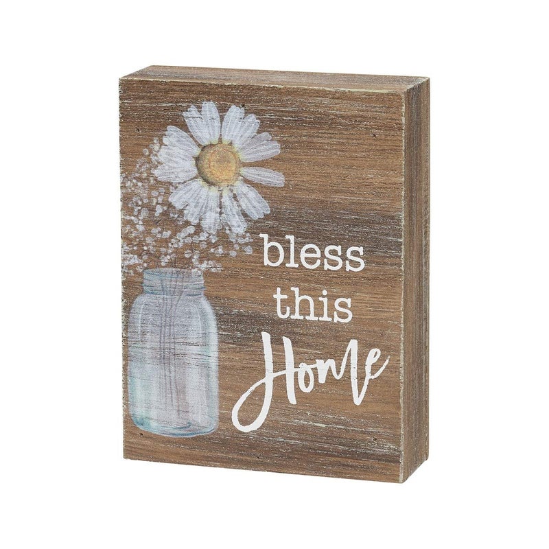 Collins Inspirational Wood Grain Mini Block Sign  4"" (Bless This Home) - Image 1
