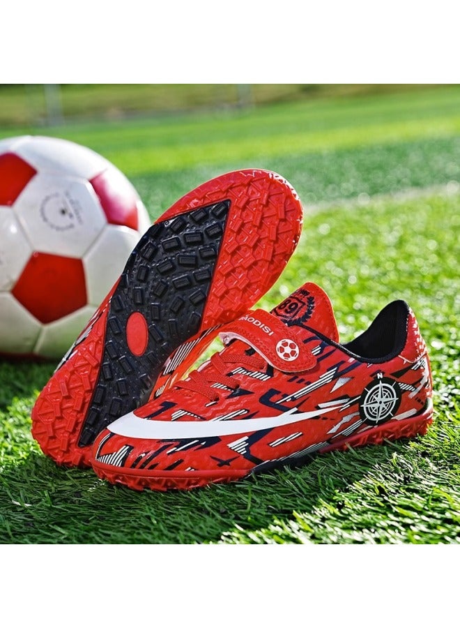 Red Messi Children's Football Shoes Crushed Nails Sneaker Velcro Pupil Training Shoes Boys Long Nails