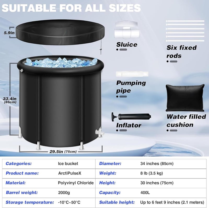 MANYUK 90 * 75cm Ice Bath Tub for Athletes, Ice Cold Plunge Tub for Recovery, Enhanced with Support Legs for Lightweight Durability and Stability, Multiple Portable for Indoor and Outdoor use black - Image 2