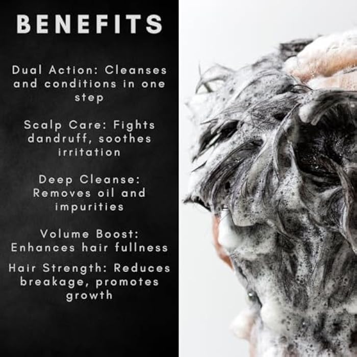 OMWAH 2 In 1 Shampoo + Conditioner Infused with Activated Charcoal, Argan Oil, and Tea Tree (23.66 oz) - Image 3